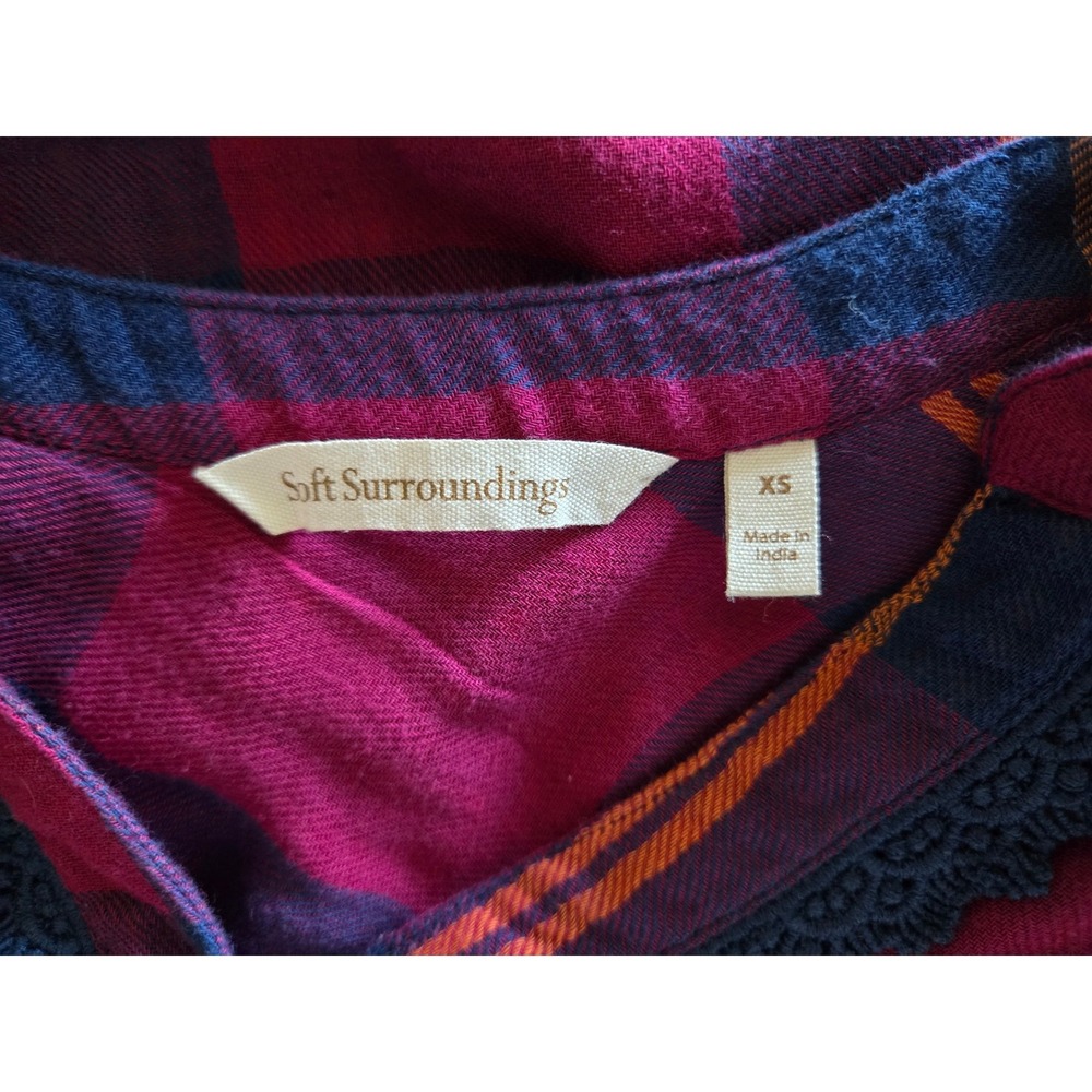 Soft Surroundings Womens XS Plaid Flannel Tunic Top Crochet Lace Trim - Picture 4 of 8